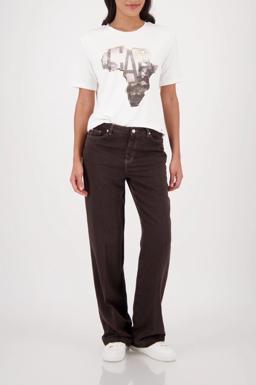 Monari 410142 Off White Short Sleeved Tshirt With Graphic Print Of The African Continent