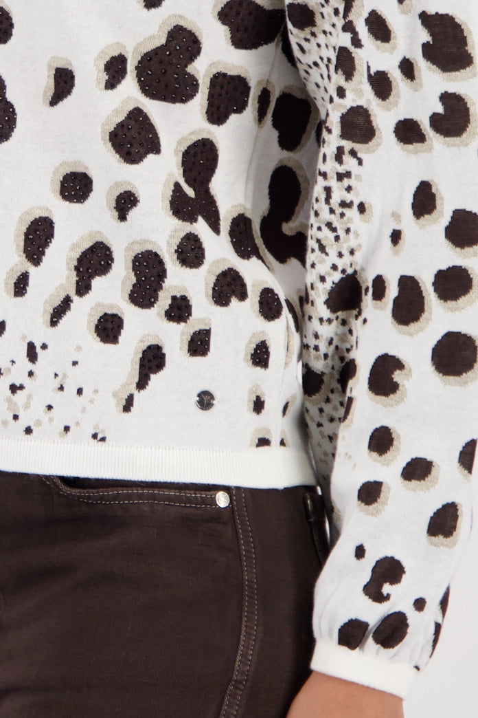 Monari 410292 Dark Chocolate Jumper With Round Neck Long Sleeves And Animal Pattern