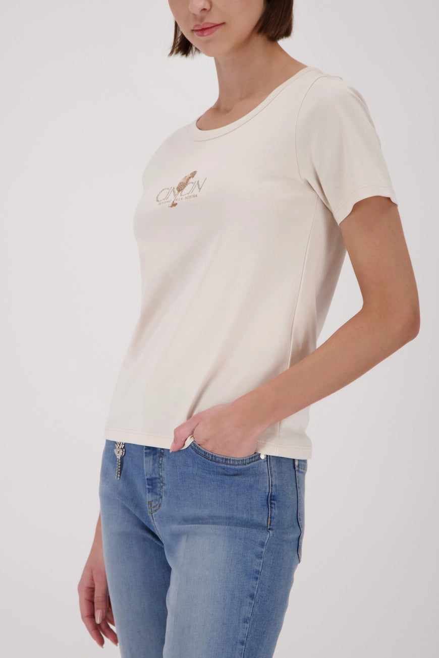 Monari 410081 Champagne Beige Round Neck Tshirt