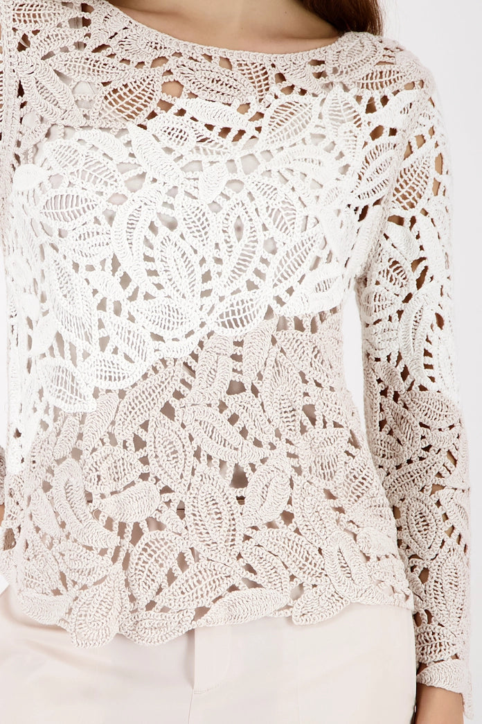 Monari 410224 Off White Embroidered Jumper With Round Neck