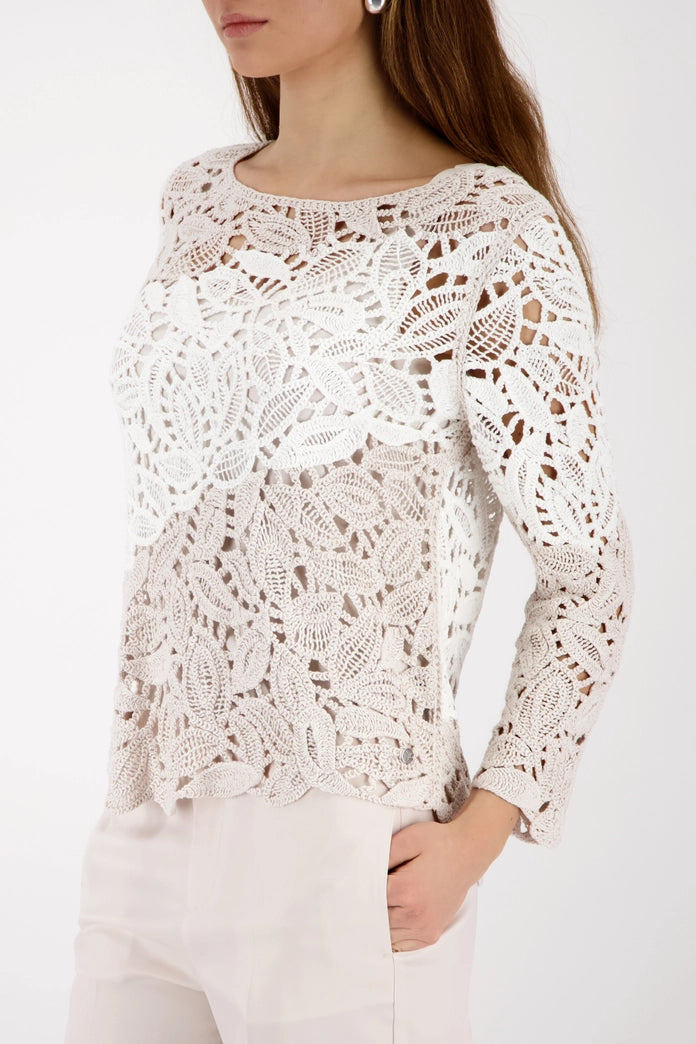 Monari 410224 Off White Embroidered Jumper With Round Neck