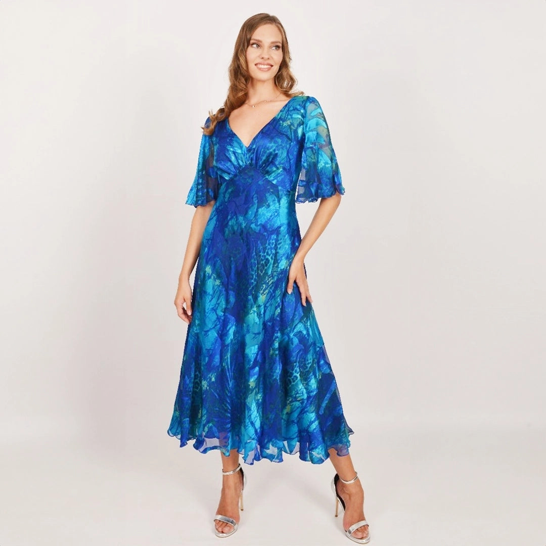 Allison 6160 Silk Printed Empire Line Chiffon Maxi Dress