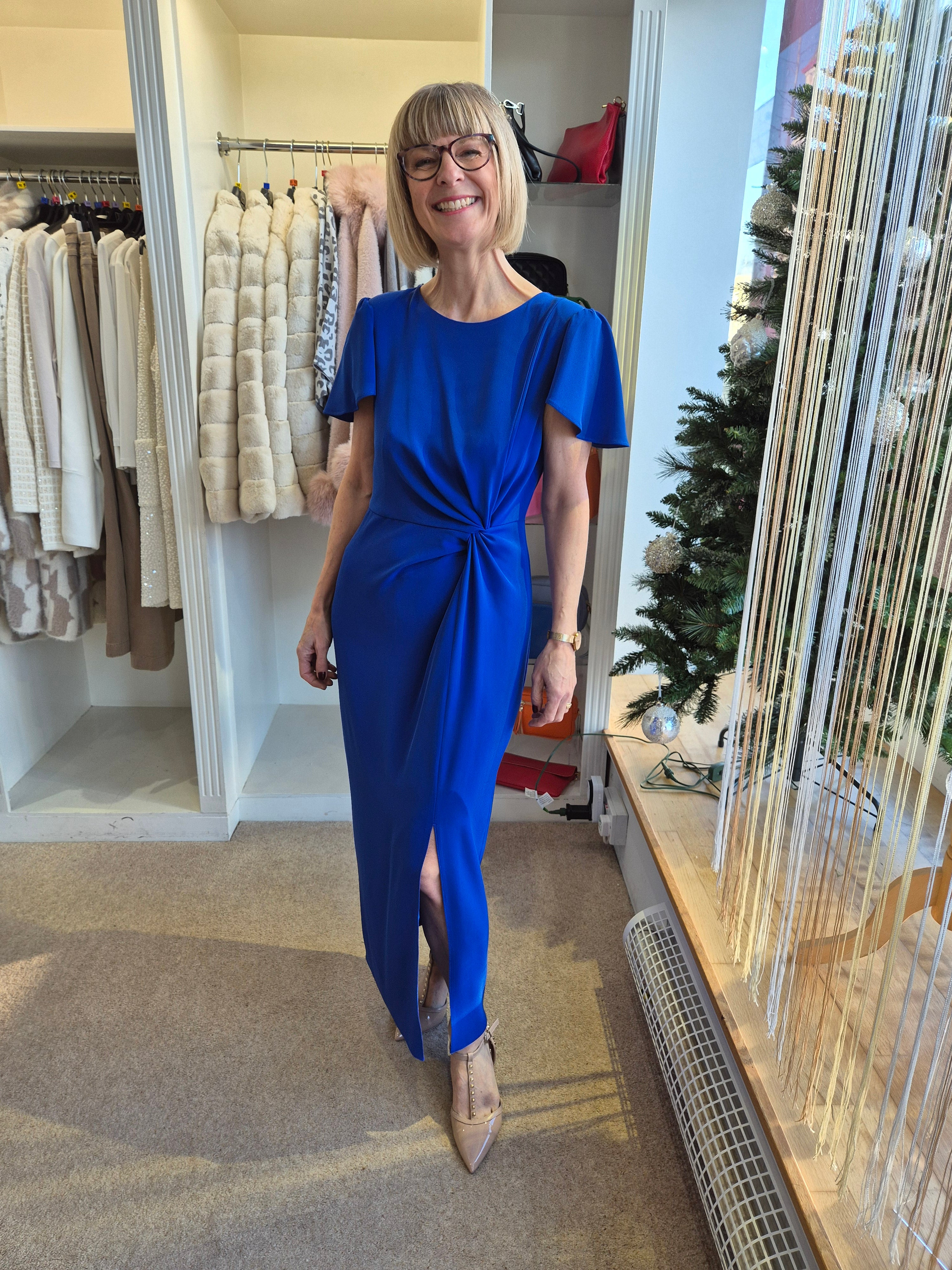 Sonia Pena 1260034 Royal Blue Fitted Midi Split Dress