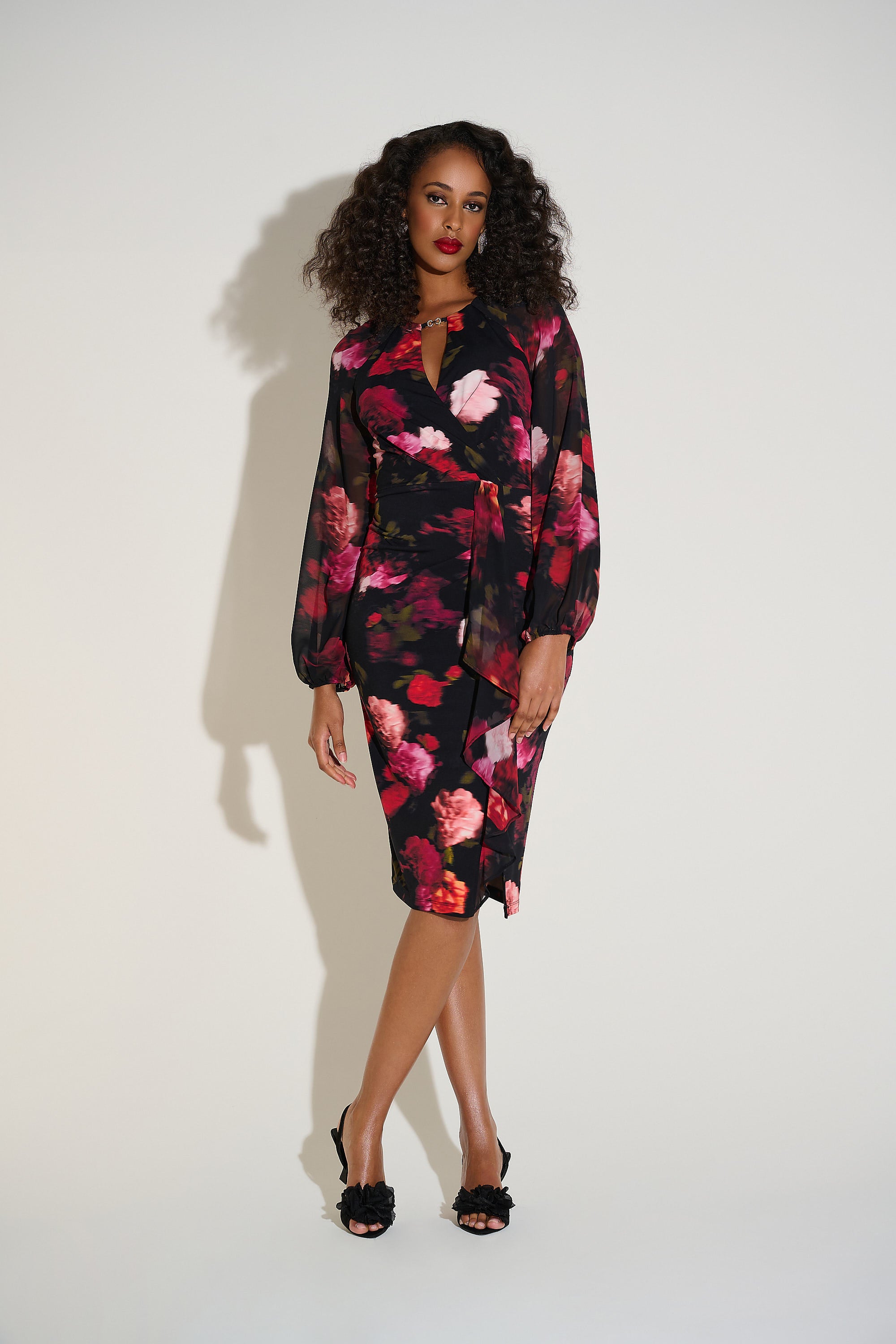 Joseph Ribkoff - Printed Red Floral Fitted Occasion Wear Dress