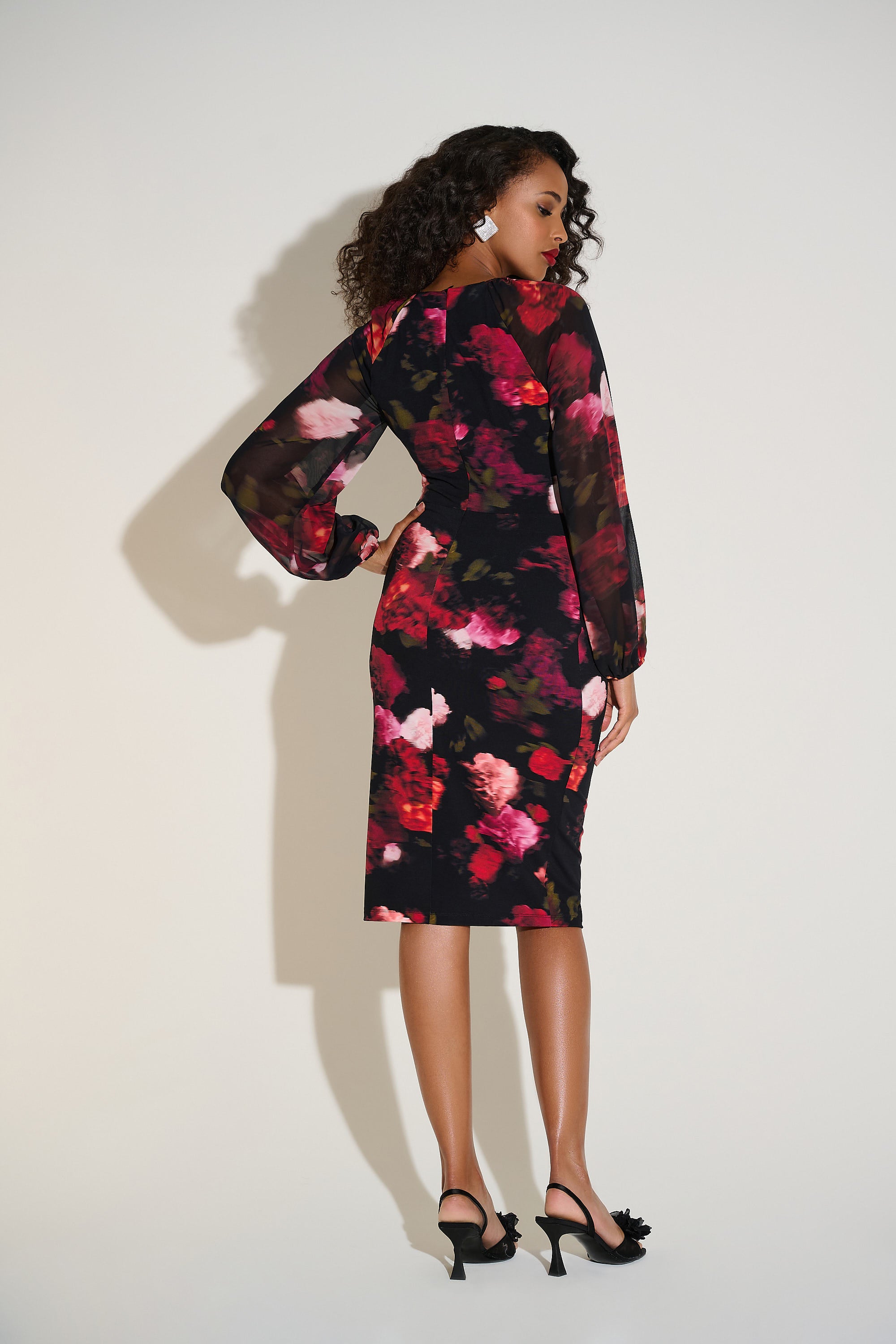 Joseph Ribkoff - Printed Red Floral Fitted Occasion Wear Dress