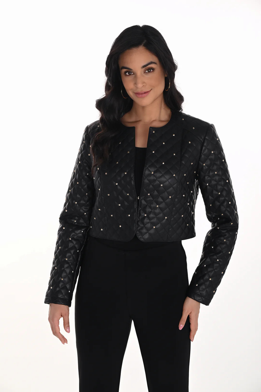 Frank Lyman 254991 Faux Leather Black Studded Cropped Jacket