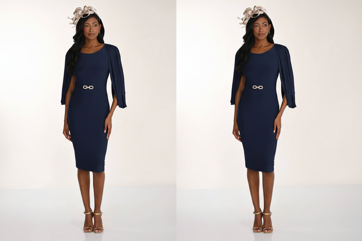 Frank Lyman 268049 Midnight Blue Dress With Floaty Sleeves