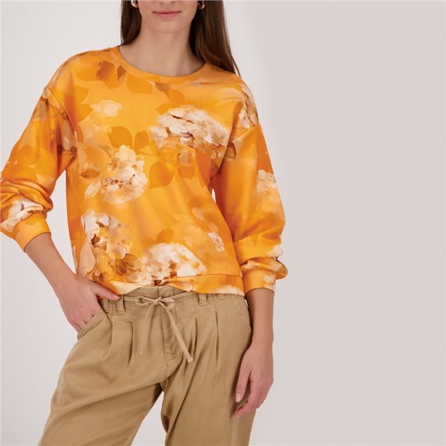 Monari 410117 Orange Long Sleeve Top With Abstract Pattern Allover
