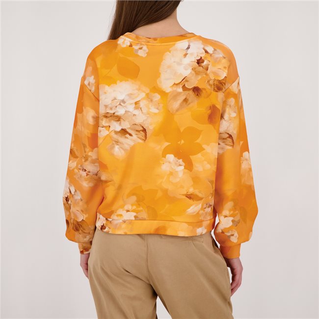 Monari 410117 Orange Long Sleeve Top With Abstract Pattern Allover