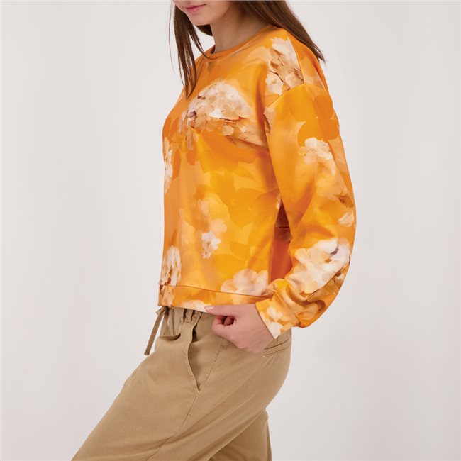 Monari 410117 Orange Long Sleeve Top With Abstract Pattern Allover