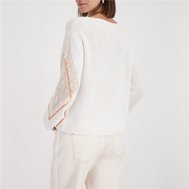Monari 410281 Offwhite Pattern Jumper With Round Neck