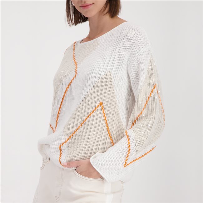 Monari 410281 Offwhite Pattern Jumper With Round Neck