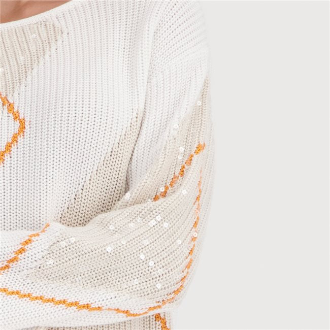 Monari 410281 Offwhite Pattern Jumper With Round Neck