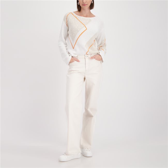 Monari 410281 Offwhite Pattern Jumper With Round Neck