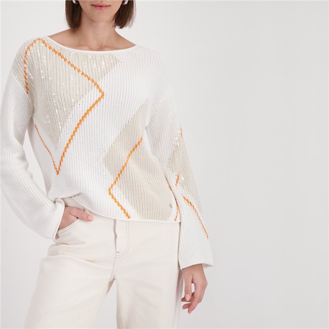 Monari 410281 Offwhite Pattern Jumper With Round Neck