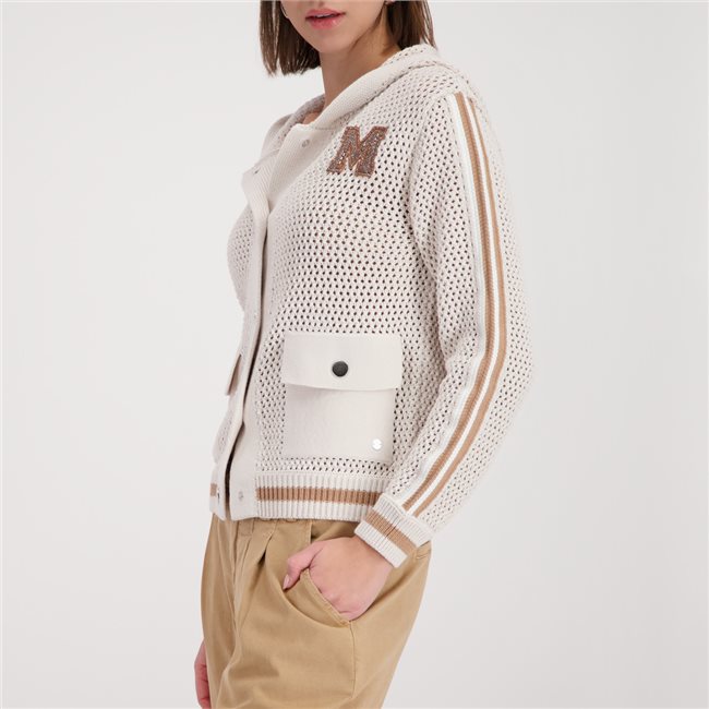 Monari 410283 Champagne Beige Hooded Knitted Jacket With A Patch