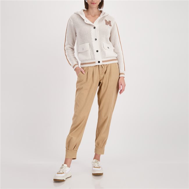 Monari 410283 Champagne Beige Hooded Knitted Jacket With A Patch