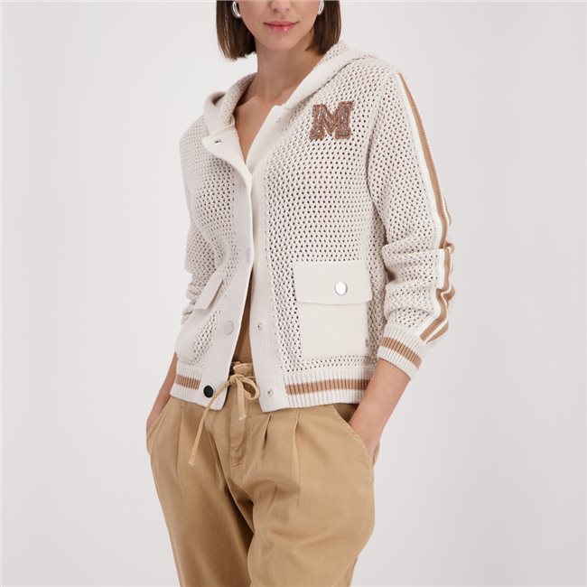 Monari 410283 Champagne Beige Hooded Knitted Jacket With A Patch