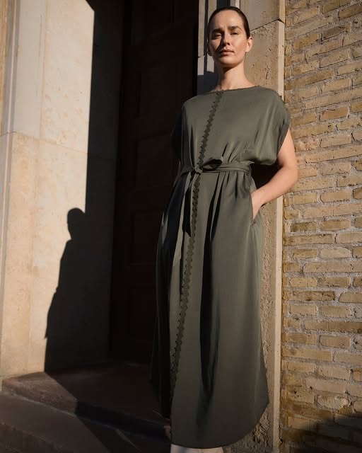 Gustav 60515 Nataline Pastel Pink Silky Long Belted Dress