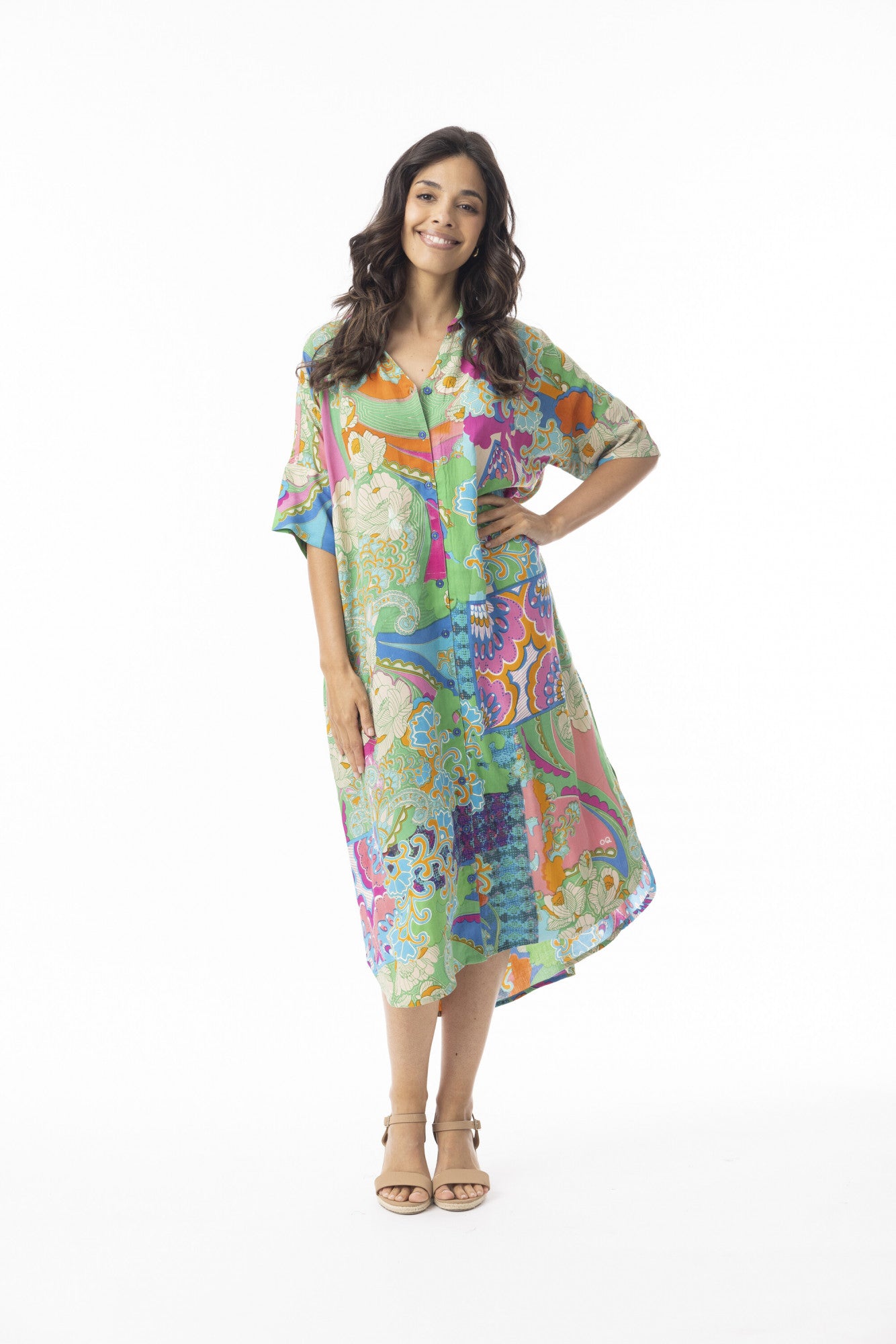 Orientique 20132 Multi Colour Santa Cruz Shirt Dress With Short Sleeve