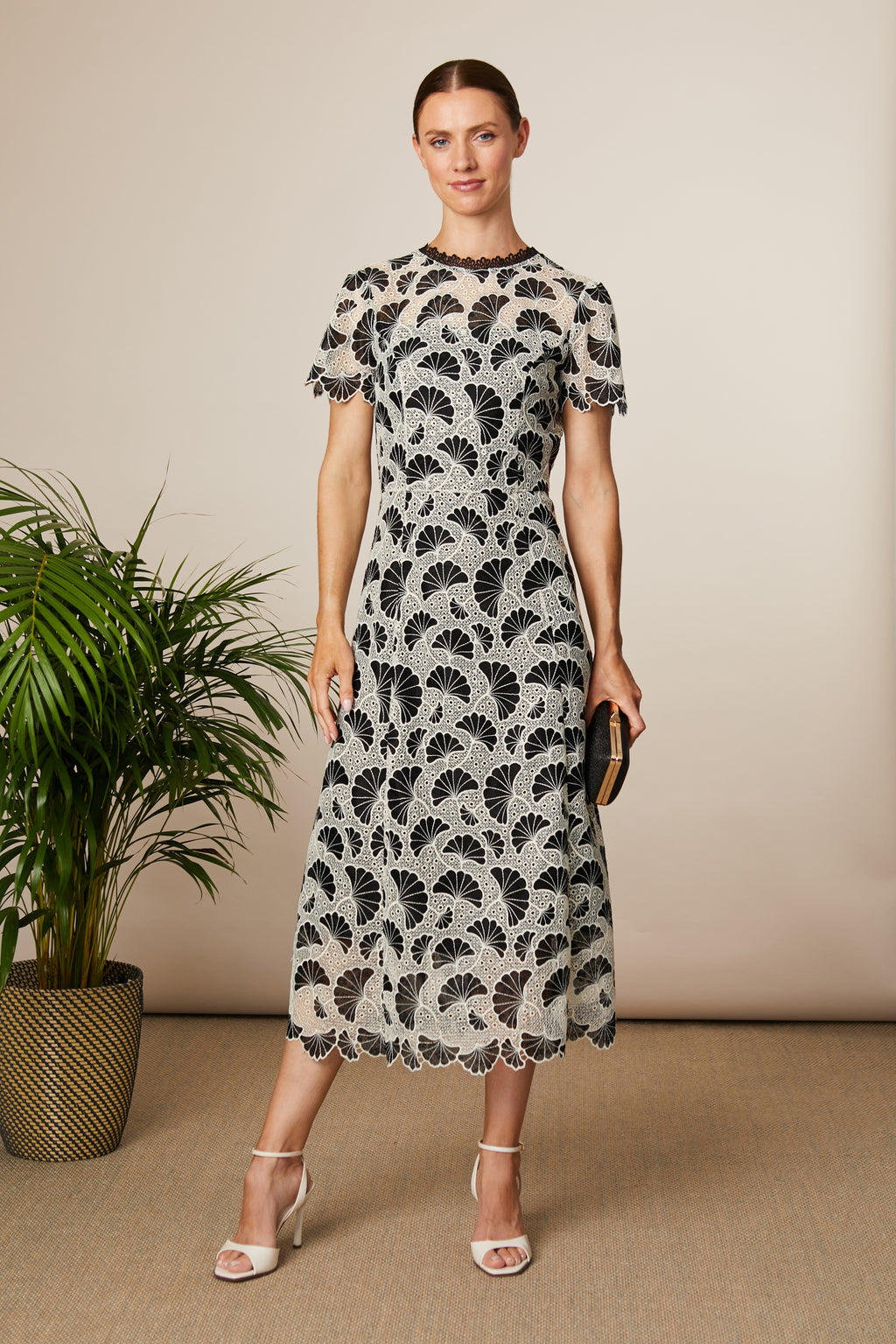 Fee G Midi Gupuire Lace Two-Tone Occasion Wear Dress 834G