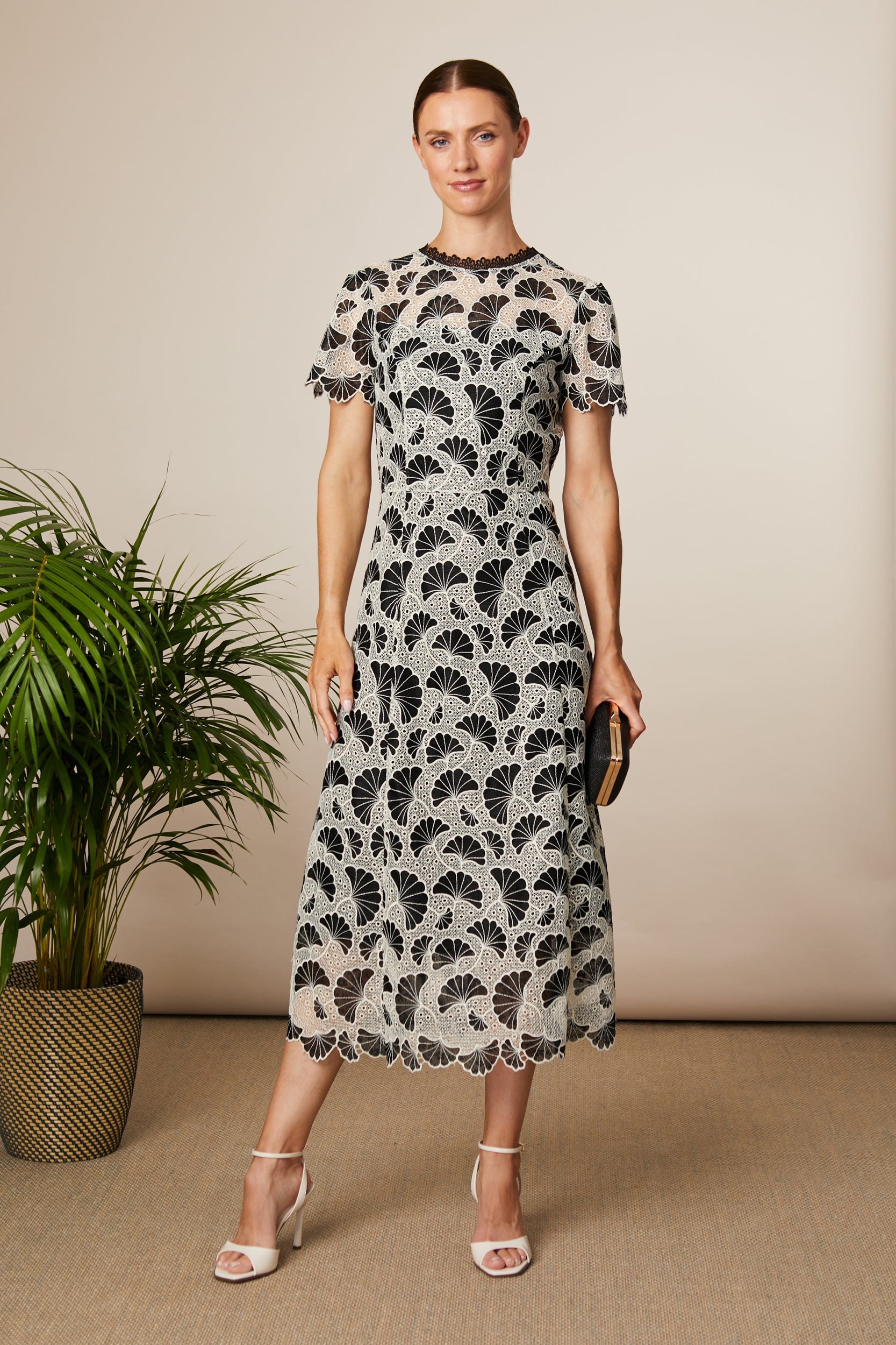 Fee G Midi Gupuire Lace Two-Tone Occasion Wear Dress 834G