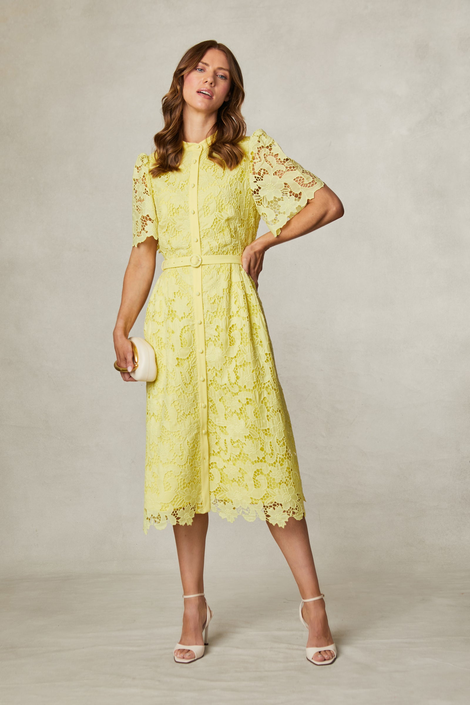 Fee G Regina Gupuire Lace Belted A Line Dress 869Y