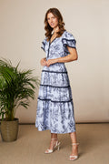 Fee G Lyra Ric-Rac Tiered Maxi Dress With Blue Stripes 873Y