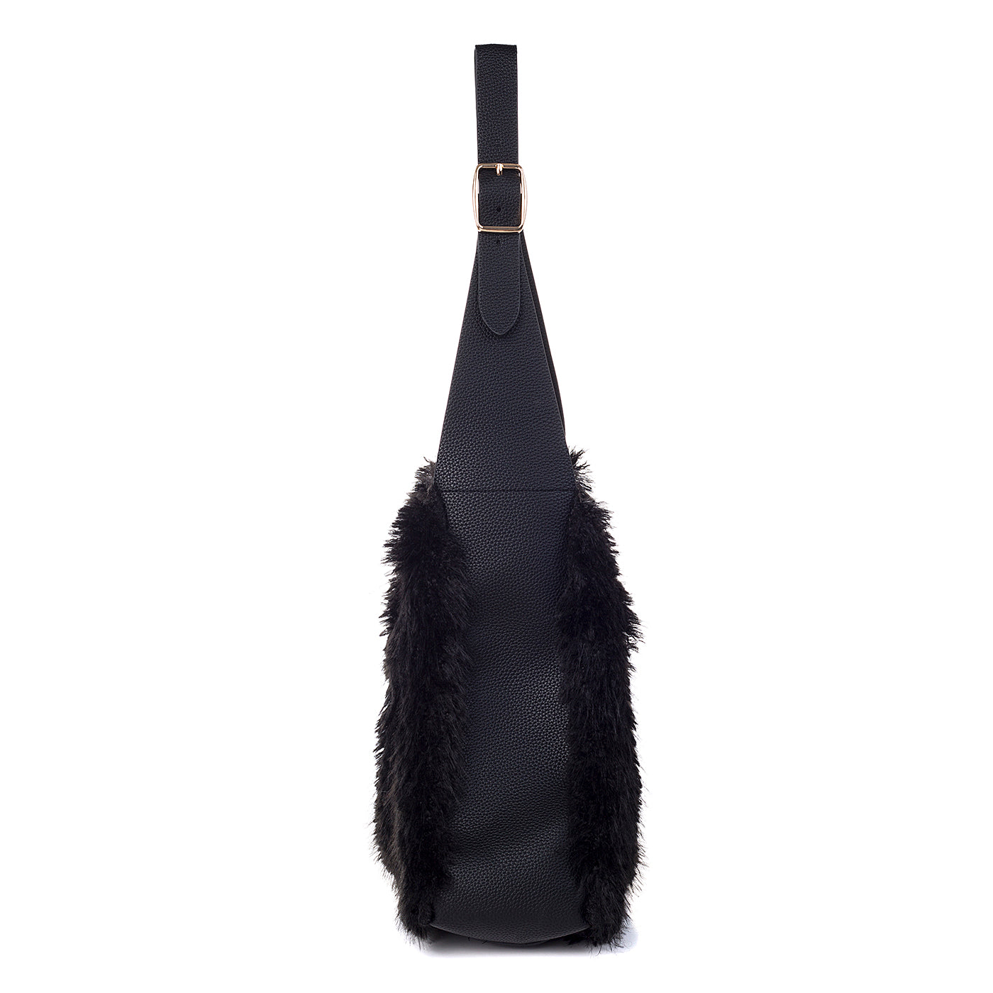 Park Lane Black Faux Leather And Teddy Fur Tote Handbag