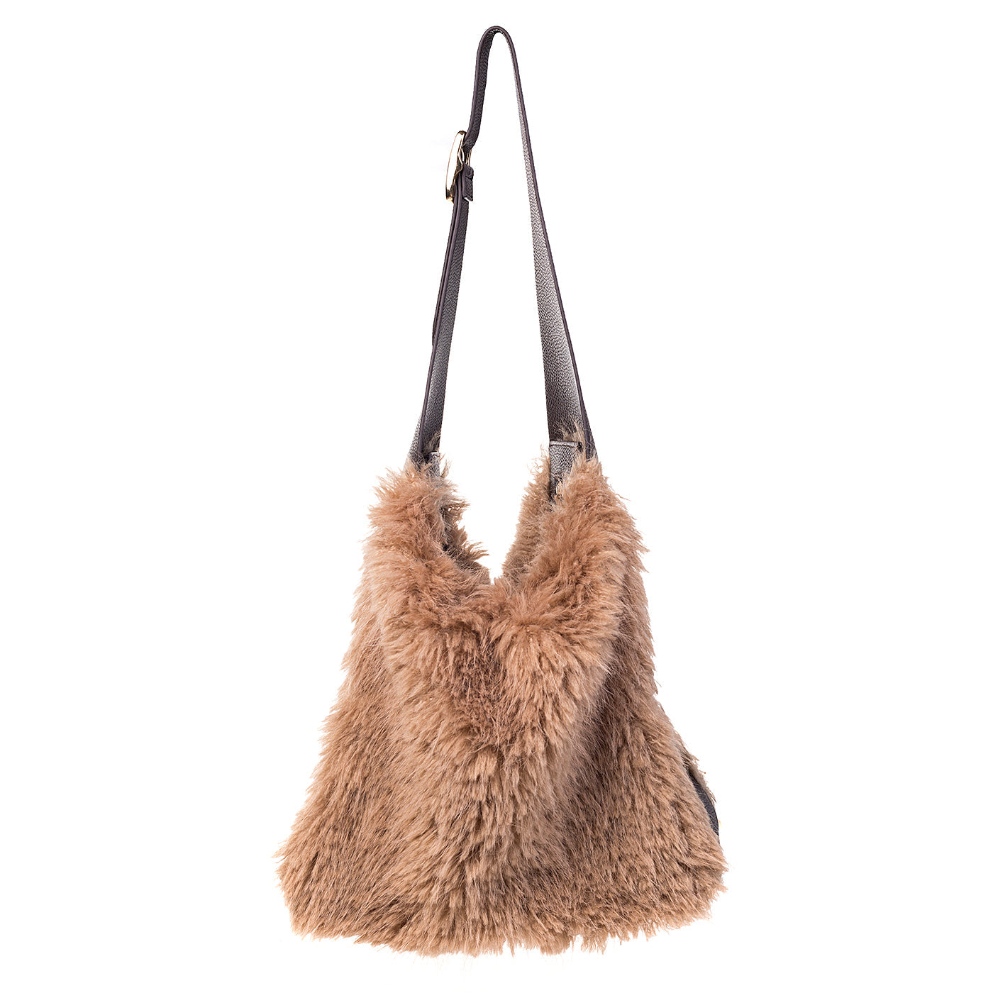 Park Lane Tan Faux Leather And Teddy Fur Tote Handbag