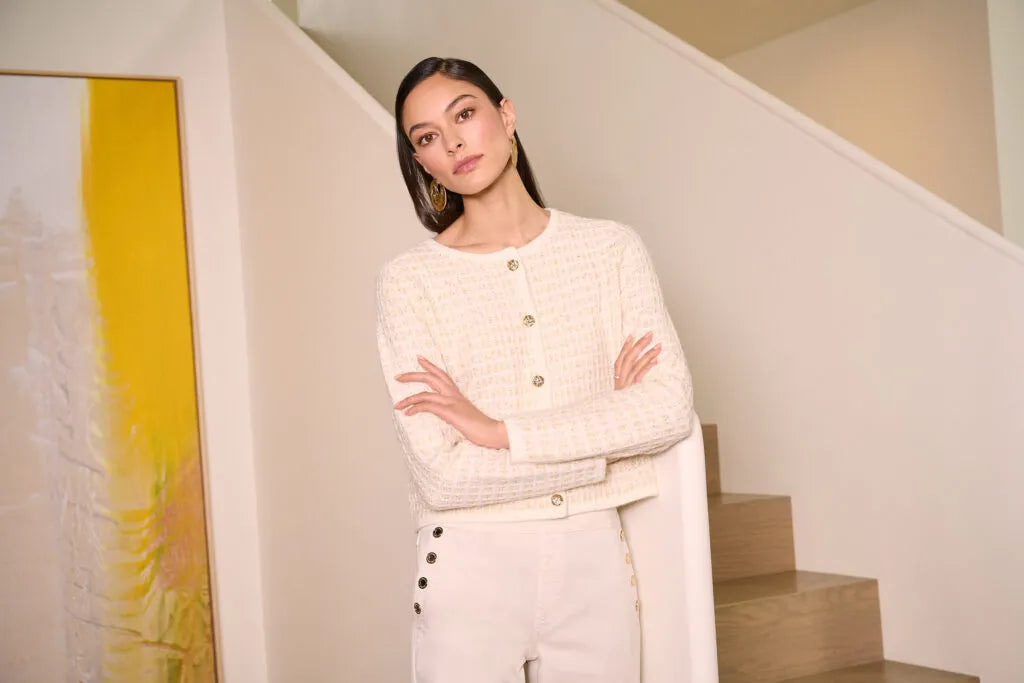 Joseph Ribkoff  254938 Knitted Cream Chanel Knitted Jacket