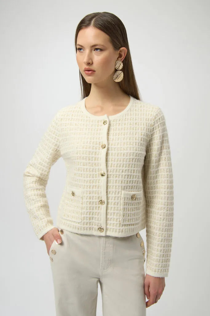 Joseph Ribkoff  254938 Knitted Cream Chanel Knitted Jacket