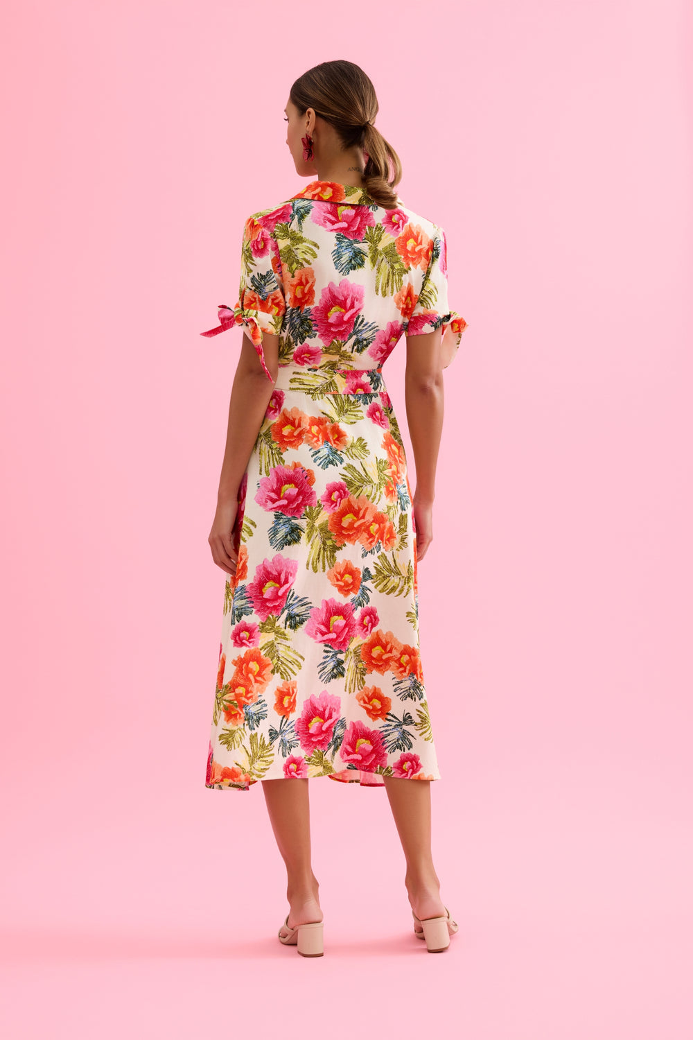 Leo & Ugo KER367 Vibrant  Shirt Style Dress With Multi Colored Floral Pattern On An Ivory Background