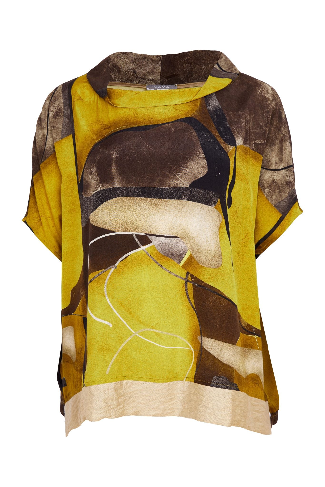 Naya High Neck Square Shape Print Top With Contrast Hem 275