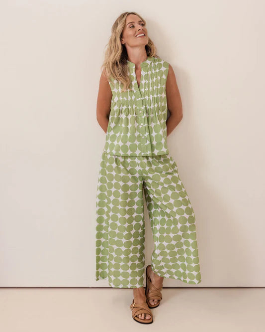 See Saw Cotton Spot Sheered Waist Pistachio Trouser 509