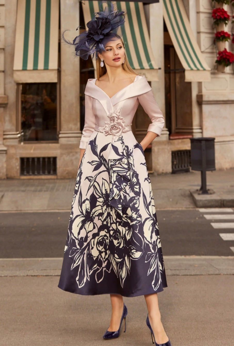 Veni Infantino 992520 Rose/Navy Floral Print A Line Dress