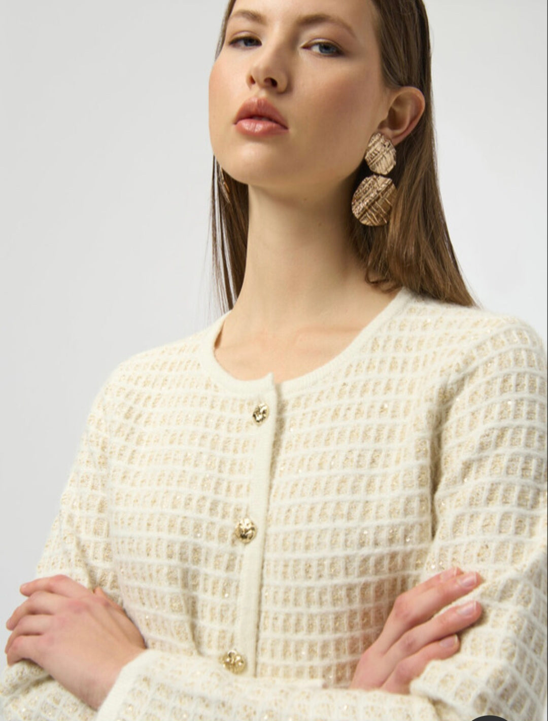 Joseph Ribkoff  254938 Knitted Cream Chanel Knitted Jacket