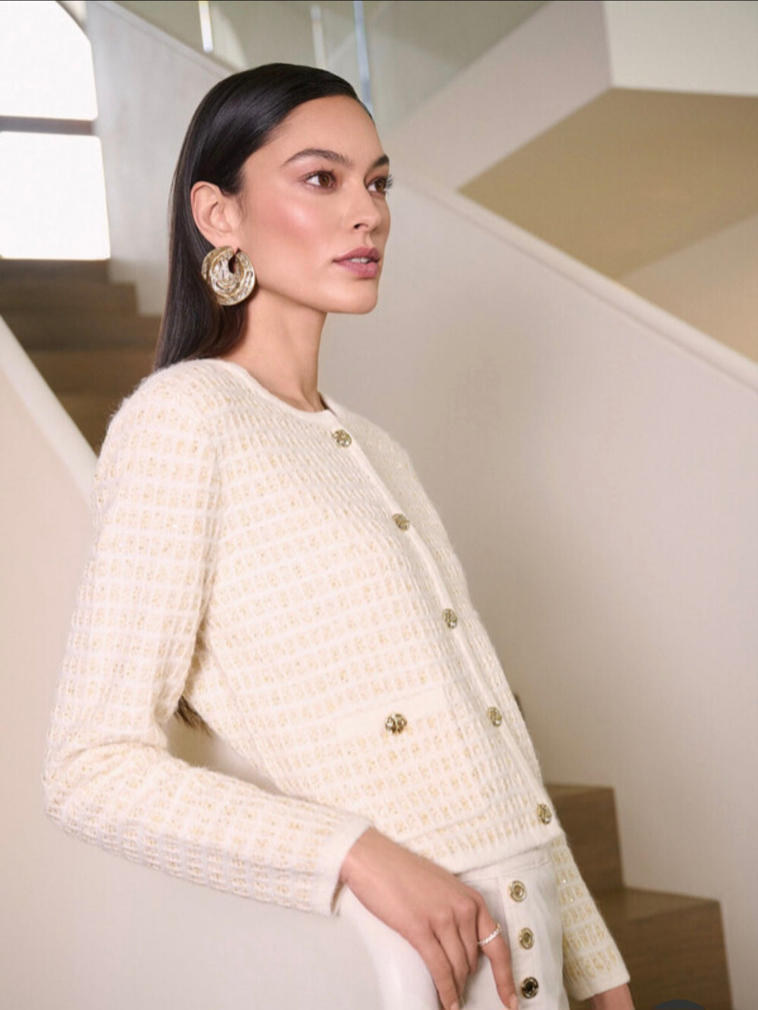 Joseph Ribkoff  254938 Knitted Cream Chanel Knitted Jacket