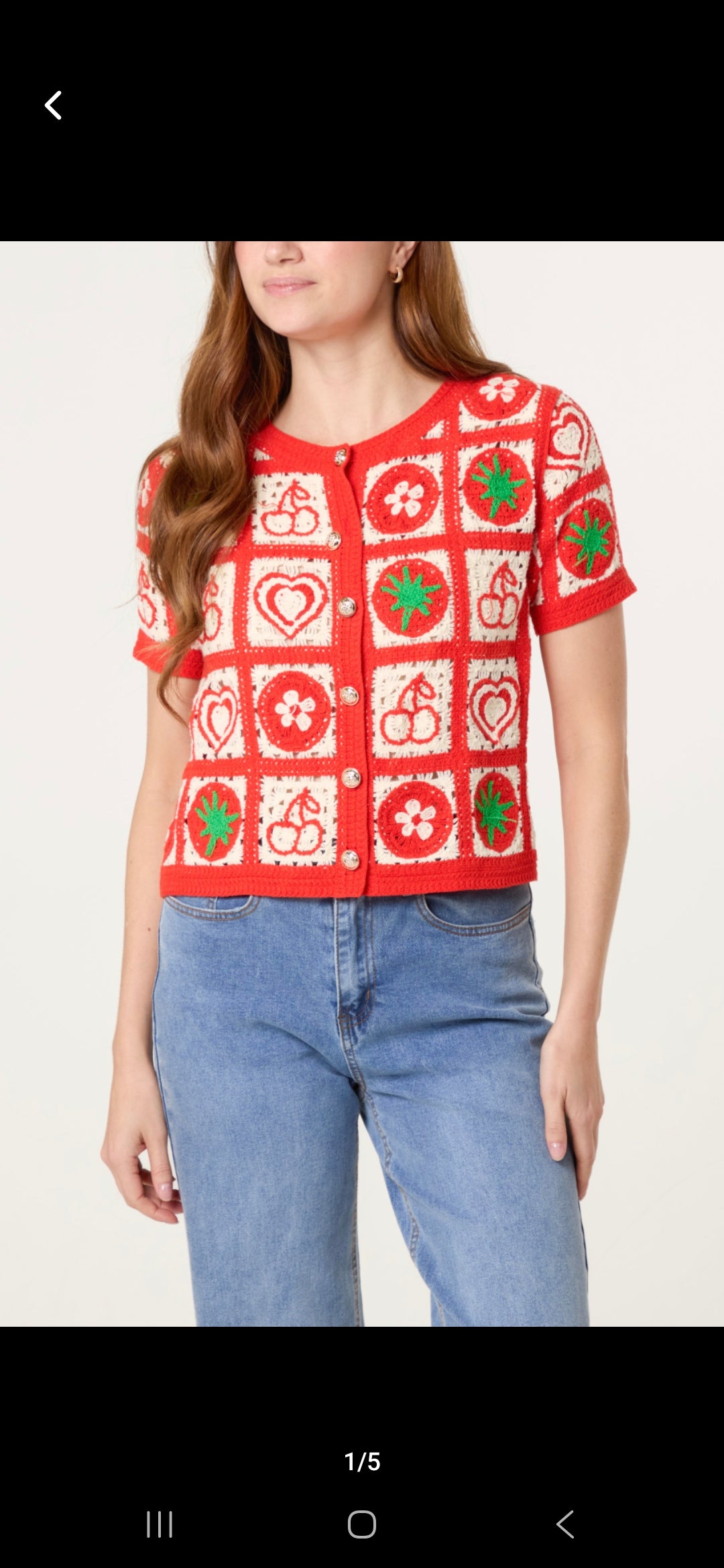 Nova WF5694NV371 Short Sleeved Patchwork Crochet Cardigan