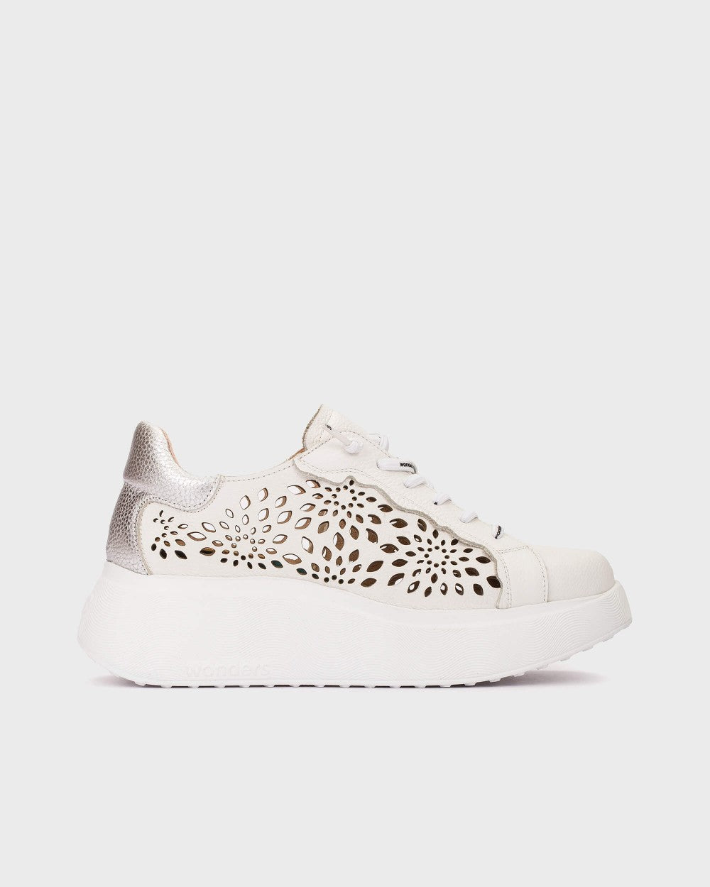 Wonders A-3641 White Trainer With Chunky Sole And Flower Detail