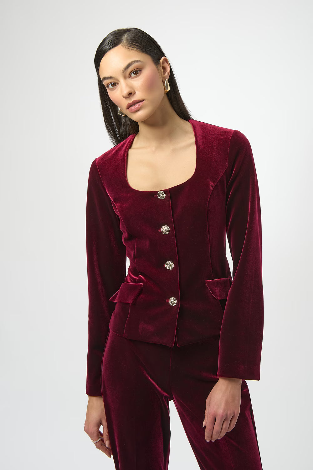 Joseph Ribkoff - 254197 Burgundy Red Velvet Evening Jacket