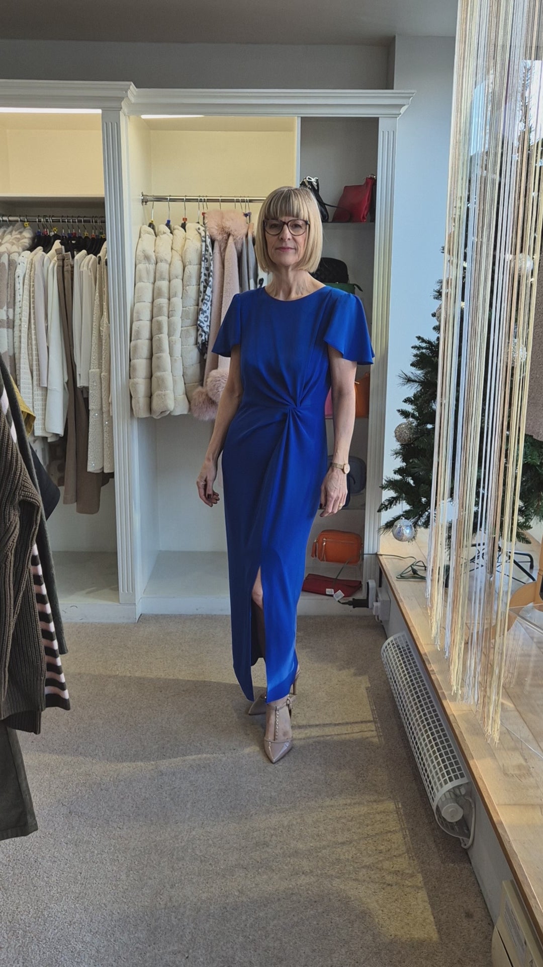 Sonia Pena 1260034 Royal Blue Fitted Midi Split Dress